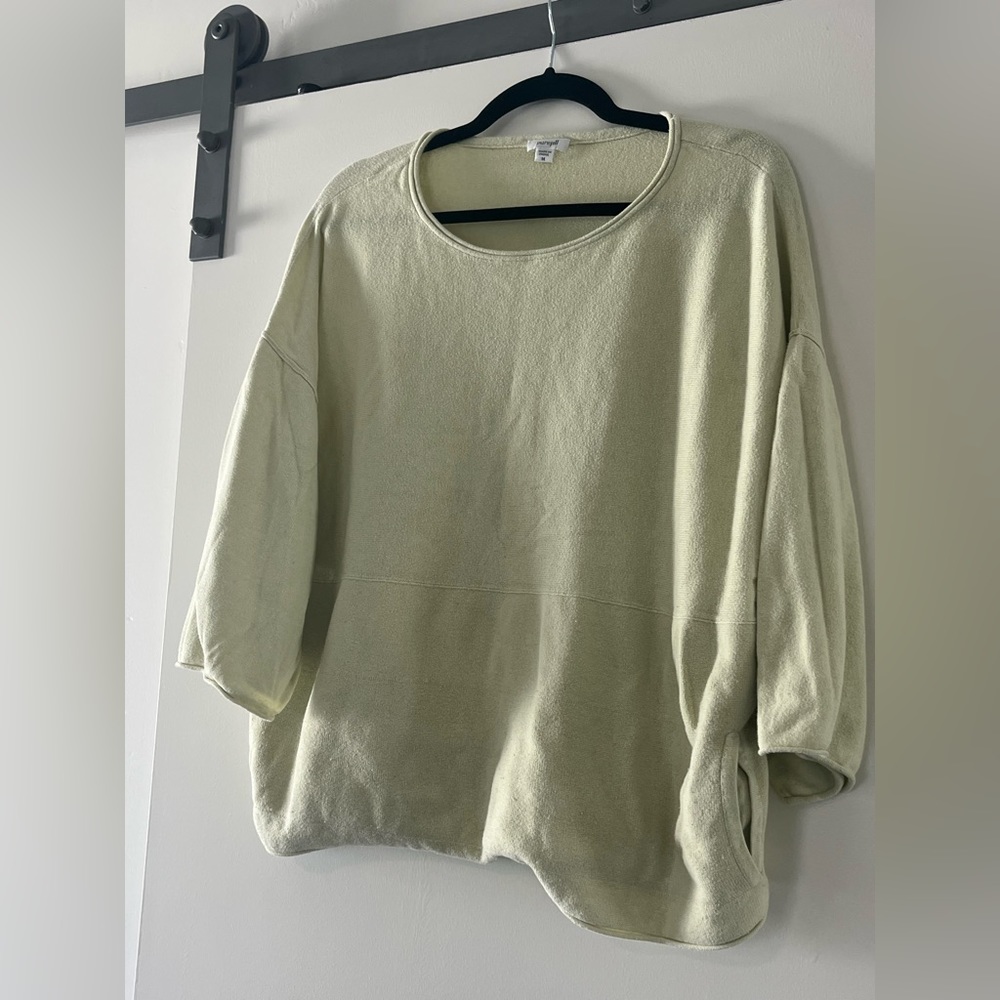 J. Jill Cotton Cashmere Knit Top Pastel Green MEDIUM l Beachy Kangaroo Pocket